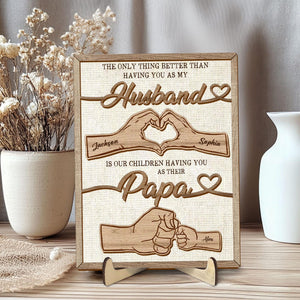 Personalized Dad Wooden Plaque, Custom Kid's Name Wooden Sign, Fist Bump Husband Wood Sign, Father's Day Gift For Dad, Husband, Him