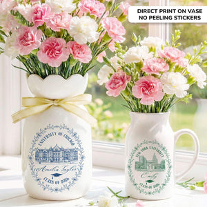 Personalized University College Portrait Flower Vase, Graduation Ceramic Vase, Class of 2026 Graduation Gift for Daughter, Graduate Keepsake