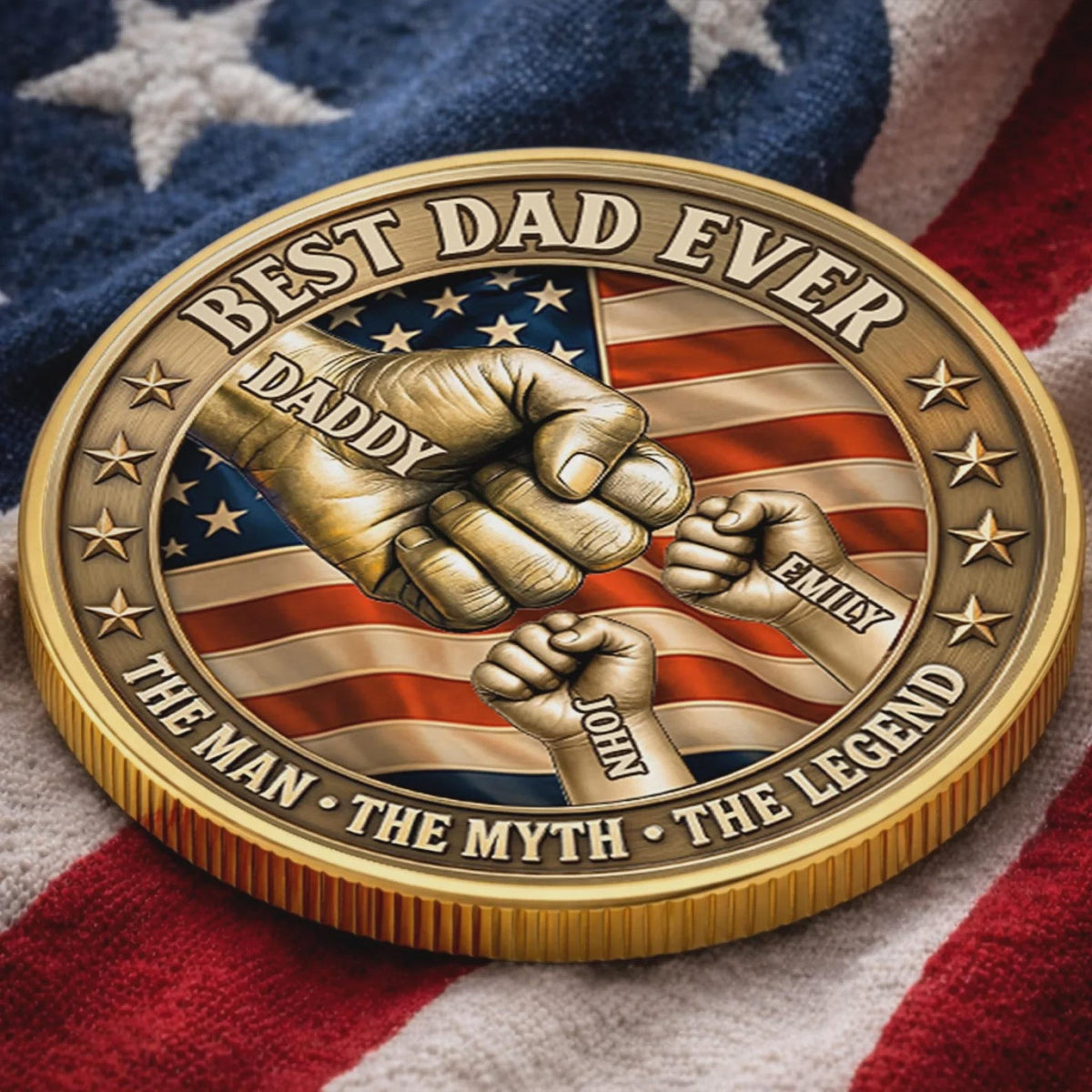 Personalized Dad Coin Gift, Best Dad Ever Custom Name Challenge Coin With Case, Father s Day Gift From Kids, Keepsake Display