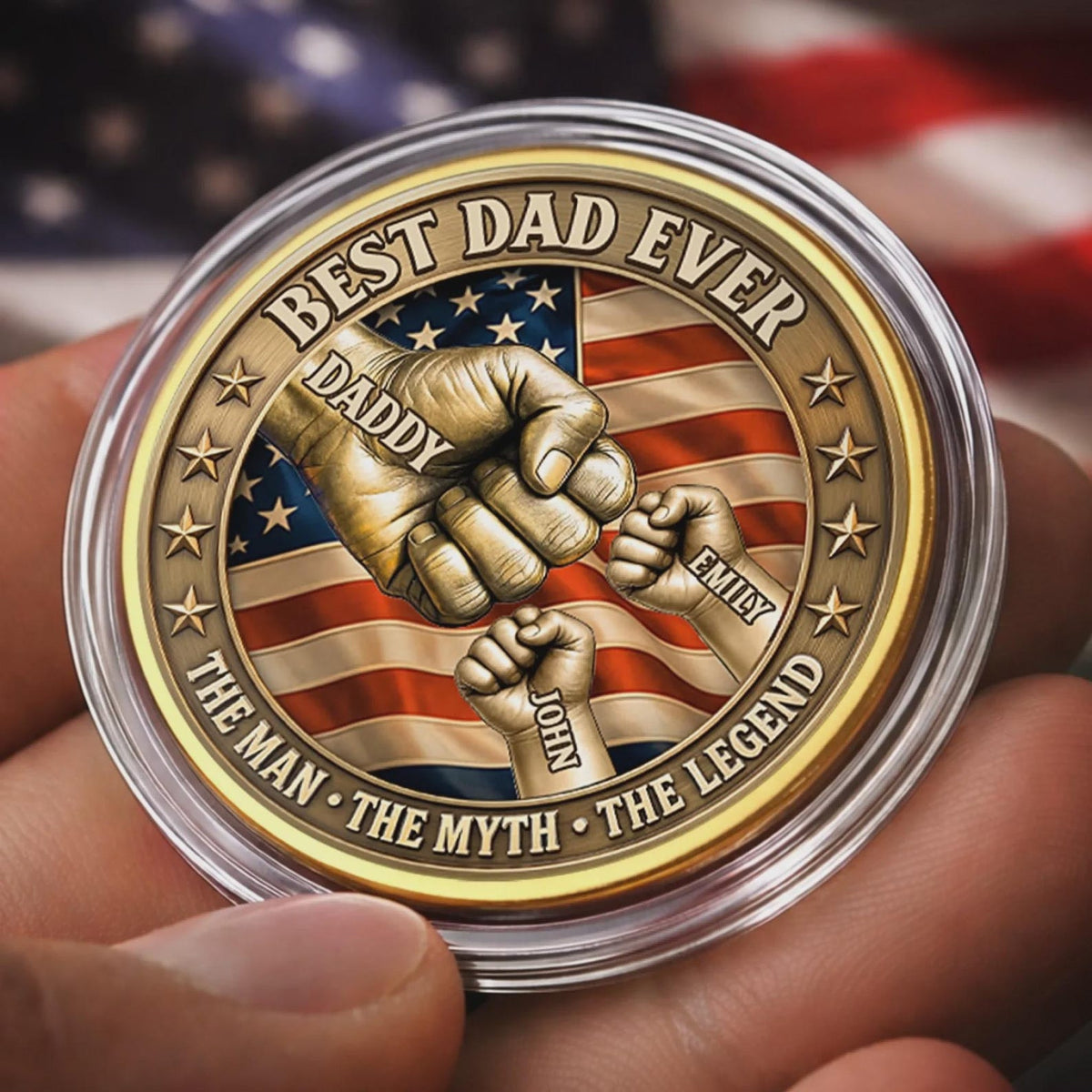 Personalized Dad Coin Gift, Best Dad Ever Custom Name Challenge Coin With Case, Father s Day Gift From Kids, Keepsake Display