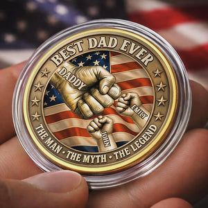 Personalized Dad Coin Gift, Best Dad Ever Custom Name Challenge Coin With Case, Father s Day Gift From Kids, Keepsake Display