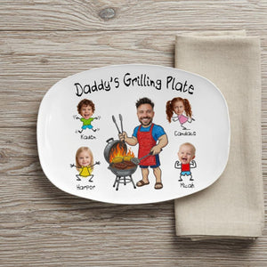 Personalized Daddy Grilling Plate, Custom BBQ Plate with Kids Faces, Father Gift
