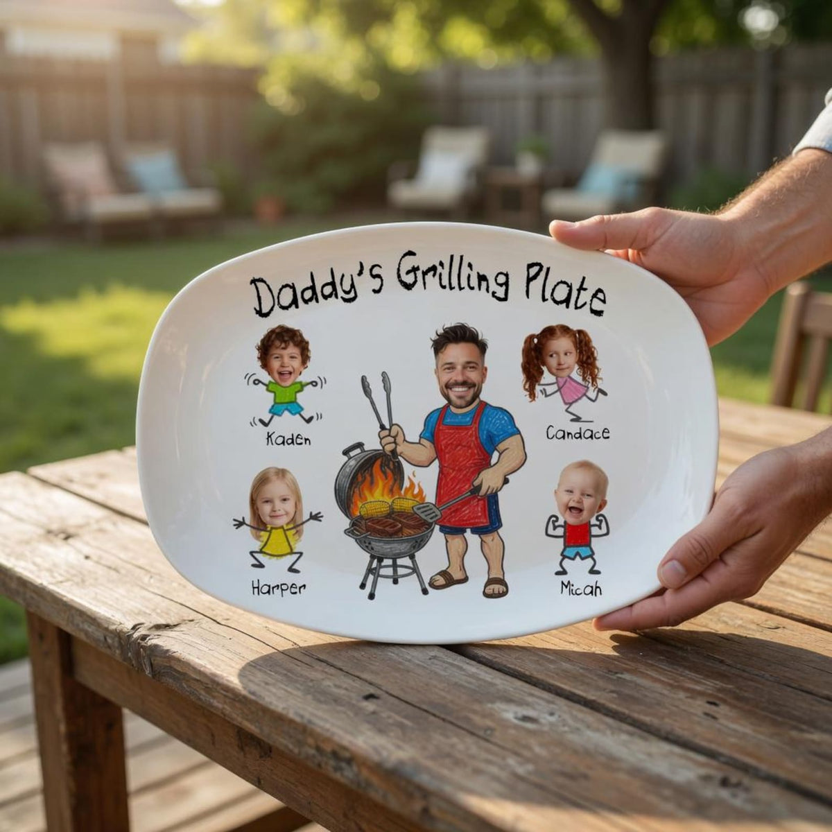 Personalized Daddy Grilling Plate, Custom BBQ Plate with Kids Faces, Father Gift