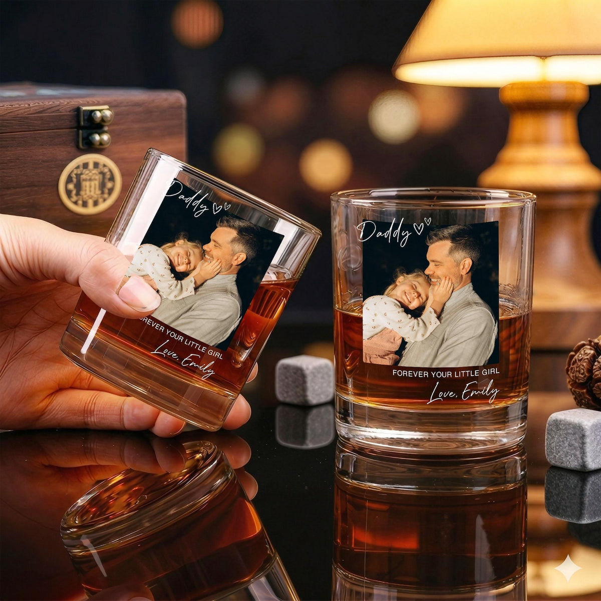 Personalized Photo Whiskey Crystal Glass for Dad, Custom Picture Dad Wine Glass, Gift for Dad, Father's Day Gift from Daughter Son,Dad Gift