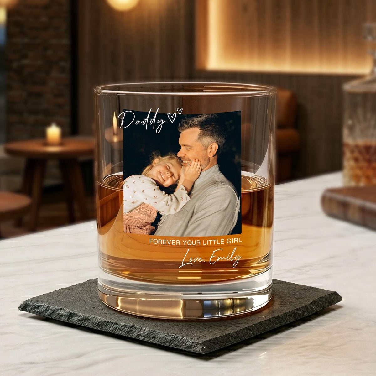 Personalized Photo Whiskey Crystal Glass for Dad, Custom Picture Dad Wine Glass, Gift for Dad, Father's Day Gift from Daughter Son,Dad Gift