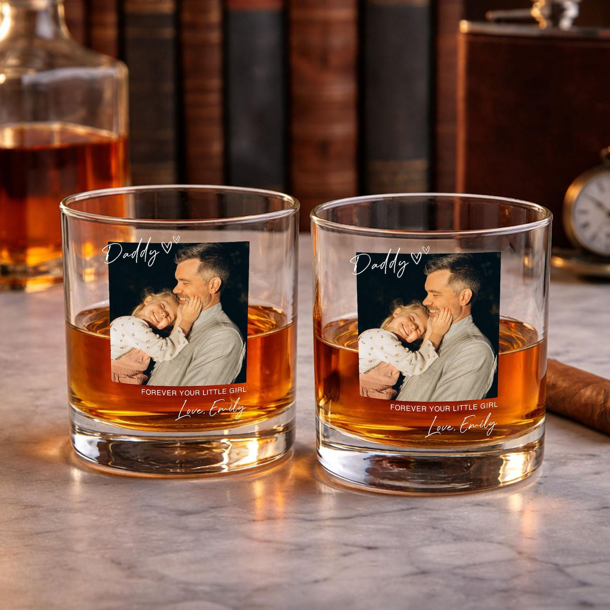 Personalized Photo Whiskey Crystal Glass for Dad, Custom Picture Dad Wine Glass, Gift for Dad, Father's Day Gift from Daughter Son,Dad Gift