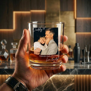 Personalized Photo Whiskey Crystal Glass for Dad, Custom Picture Dad Wine Glass, Gift for Dad, Father's Day Gift from Daughter Son,Dad Gift