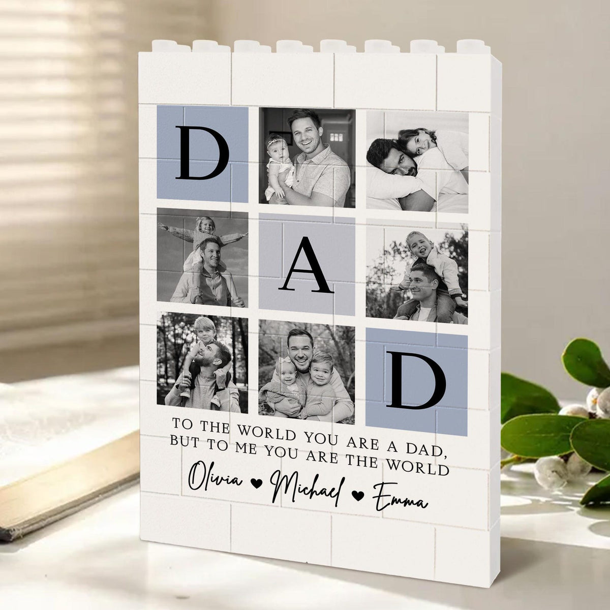Personalized Fathers Day Building Block for Dad, Custom Picture Puzzle Gifts, Fathers Day Gift from Kids, Family Keepsake, Dad Birthday Gift