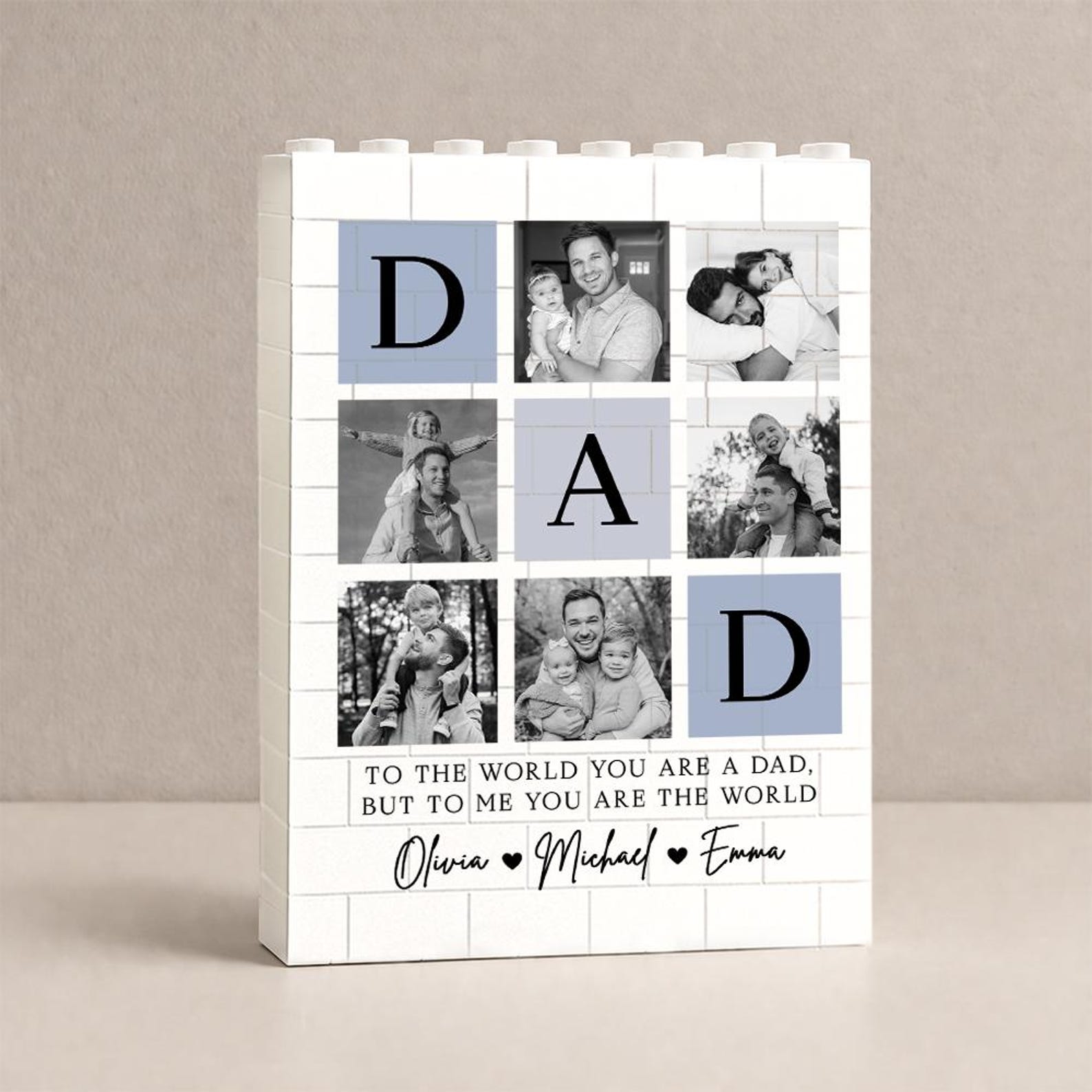Personalized Fathers Day Building Block for Dad, Custom Picture Puzzle Gifts, Fathers Day Gift from Kids, Family Keepsake, Dad Birthday Gift