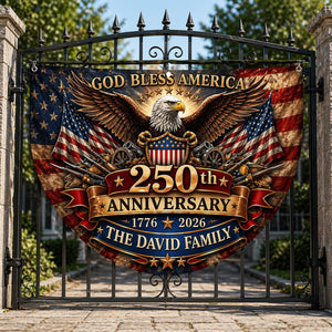 Personalized USA 250th Anniversary Bunting Flag 1776-2026, Custom Family Name Patriotic America Bunting, Non-Pleated Fan Flag for Porch