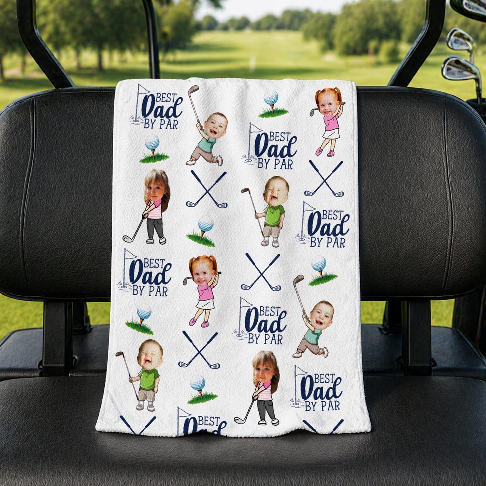 Personalized Kids Photo Golf Towel For Dad, Baby Face Towel, Golf Dad Gift, Best Dad By Par Towel Gift, Fathers Day Gift for Golf Dad