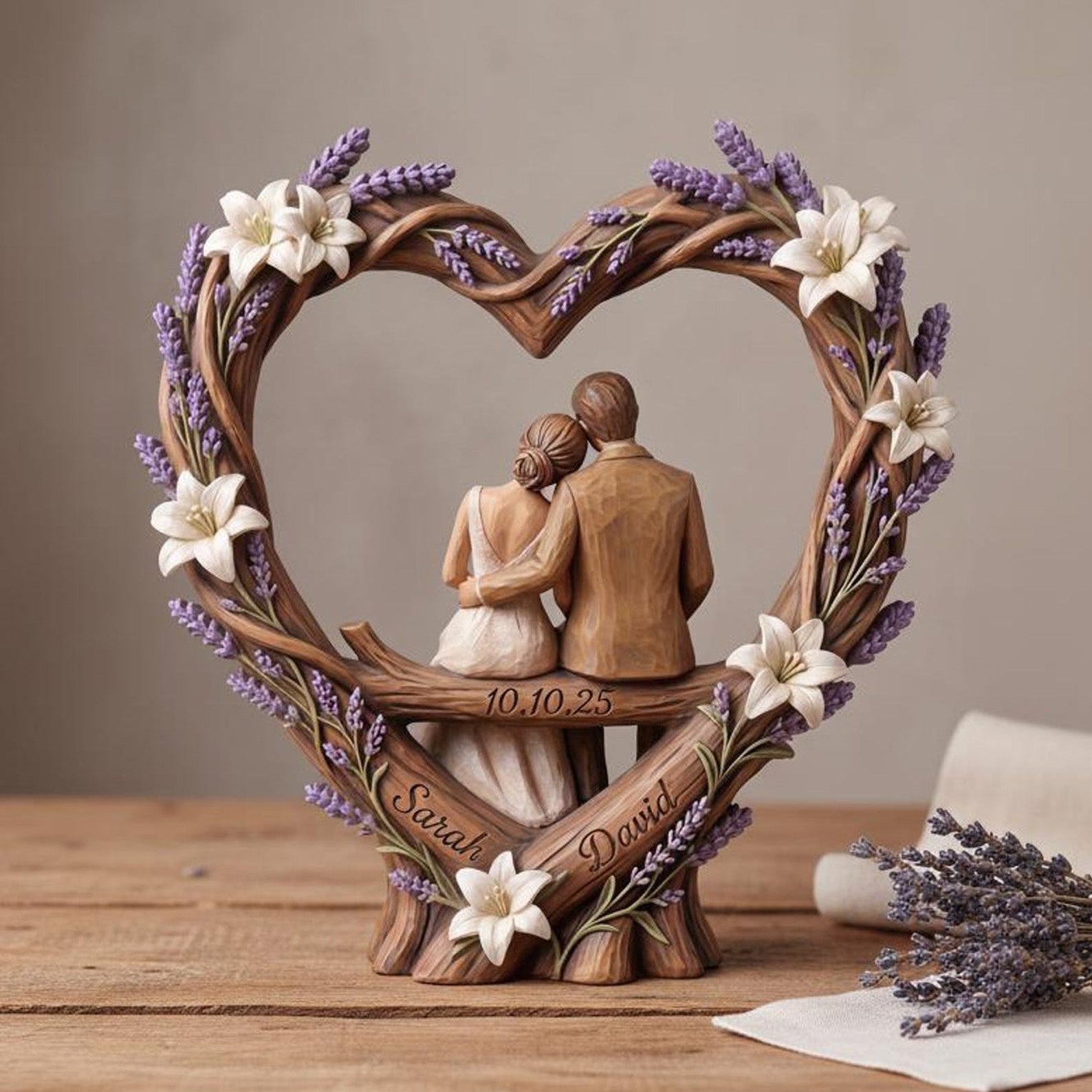 Personalized Wooden Couple Heart Sculpture, Custom Name Wedding Keepsake, Anniversary Gift, Rustic Bridal Decor, Romantic Couple Gift