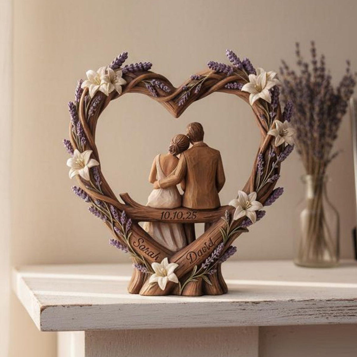Personalized Wooden Couple Heart Sculpture, Custom Name Wedding Keepsake, Anniversary Gift, Rustic Bridal Decor, Romantic Couple Gift