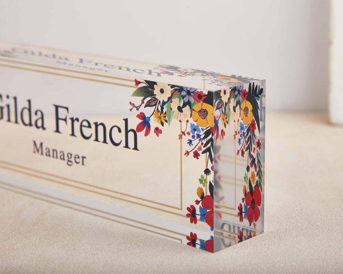 Desk Plaque,Acrylic Desk Name Plate, Floral Office Decor, Custom Teacher Gift,Name plate,New Job Gift