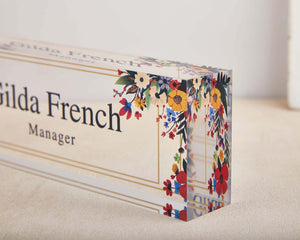 Desk Plaque,Acrylic Desk Name Plate, Floral Office Decor, Custom Teacher Gift,Name plate,New Job Gift