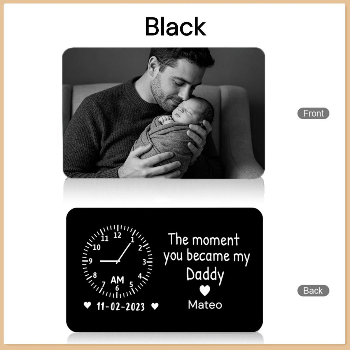 The Moment You Became My Daddy Memorial Gift, Custom Baby Photo Metal Wallet Card, Baby Birth Record Gift, Gift for New Dad,1st Father's Day