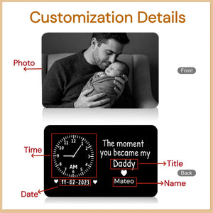 The Moment You Became My Daddy Memorial Gift, Custom Baby Photo Metal Wallet Card, Baby Birth Record Gift, Gift for New Dad,1st Father's Day