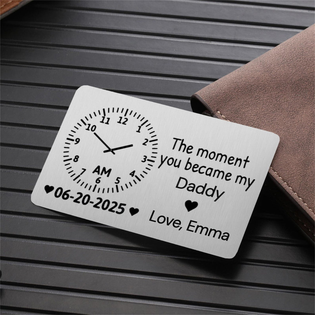 The Moment You Became My Daddy Memorial Gift, Custom Baby Photo Metal Wallet Card, Baby Birth Record Gift, Gift for New Dad,1st Father's Day