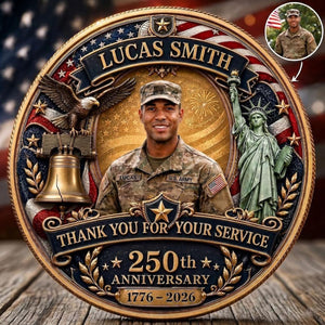 Personalized American 250th Anniversary Veteran Appreciation Gift, Custom Soldier Photo Coin, Thank You For Your Service, Patriotic Keepsake