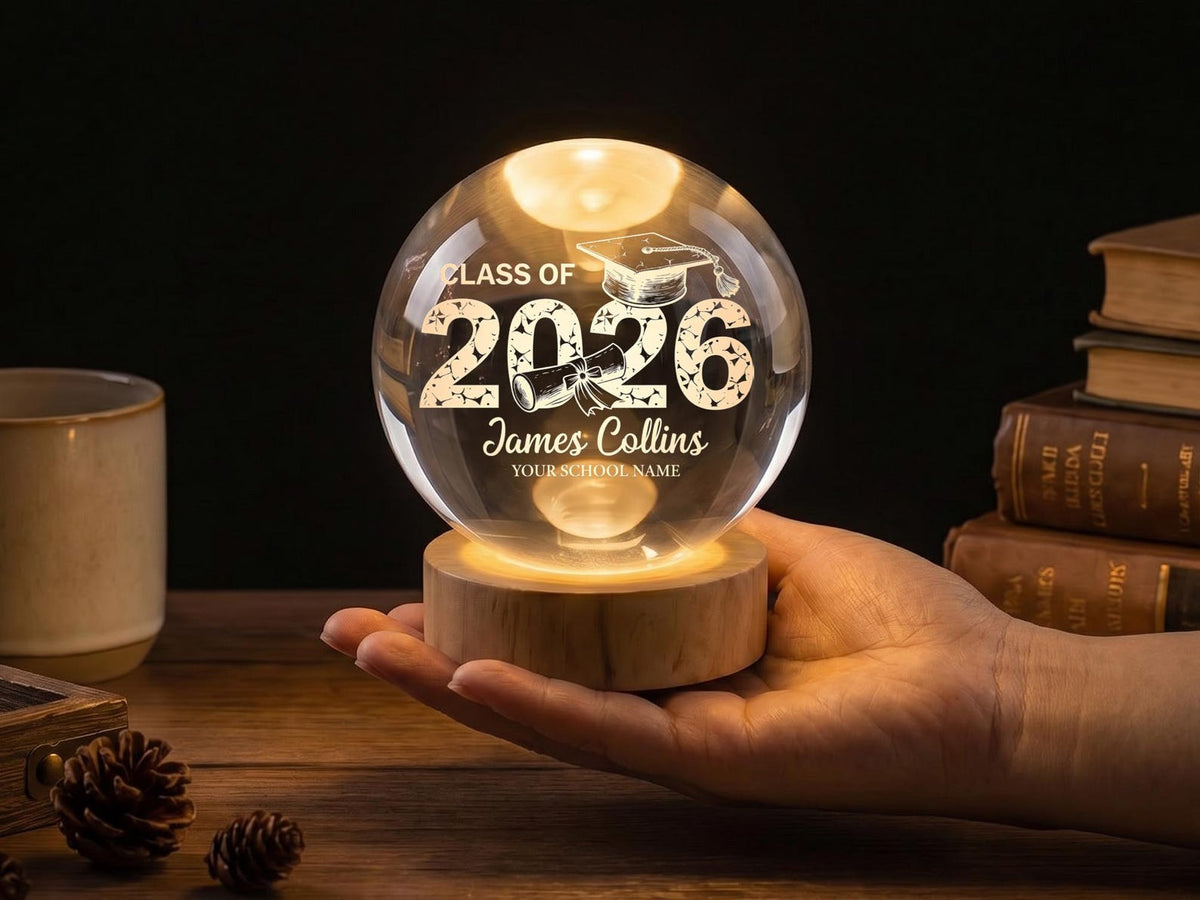 Crystal Graduation Ball Class Of 2026 2027 Gift For Graduate, Personalized Keepsake Decor, Senior Graduation Memory