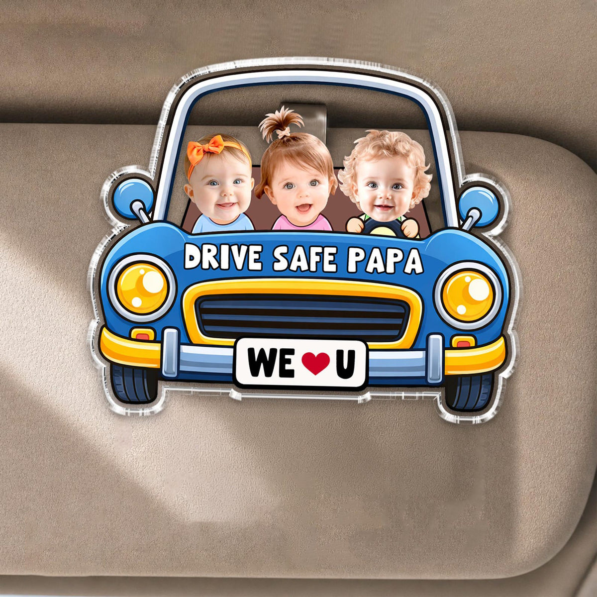 Personalized Kids Photo Car Visor Clip, Drive Safe Daddy Visor Clip, Custom Baby Face Gift For Dad, New Grandpa Gift