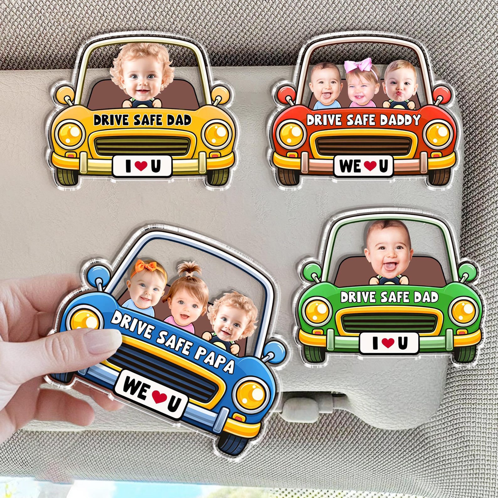 Personalized Kids Photo Car Visor Clip, Drive Safe Daddy Visor Clip, Custom Baby Face Gift For Dad, New Grandpa Gift