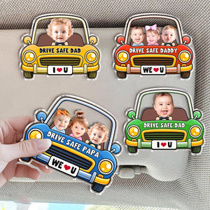 Personalized Kids Photo Car Visor Clip, Drive Safe Daddy Visor Clip, Custom Baby Face Gift For Dad, New Grandpa Gift