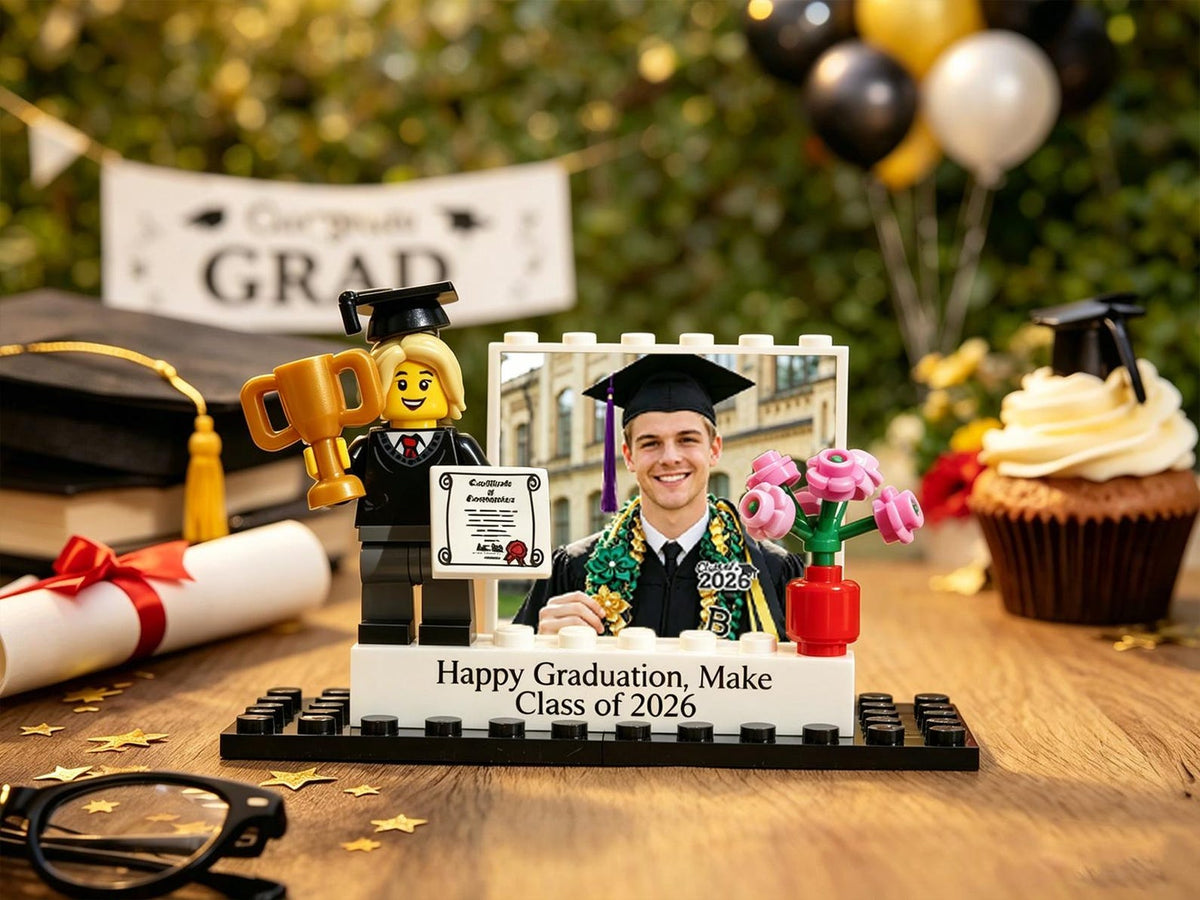 Personalized Class of 2026 Keepsake Custom Graduation Mini Figure with Display Gift Custom School Logo Photo Name