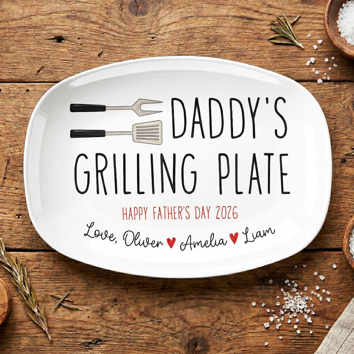 Custom Dad's Grilling Plate, Personalized Serving Tray Platter, Father's Day Gift From Kids, BBQ Lover Gift For Dad, Grill Master Daddy Gift