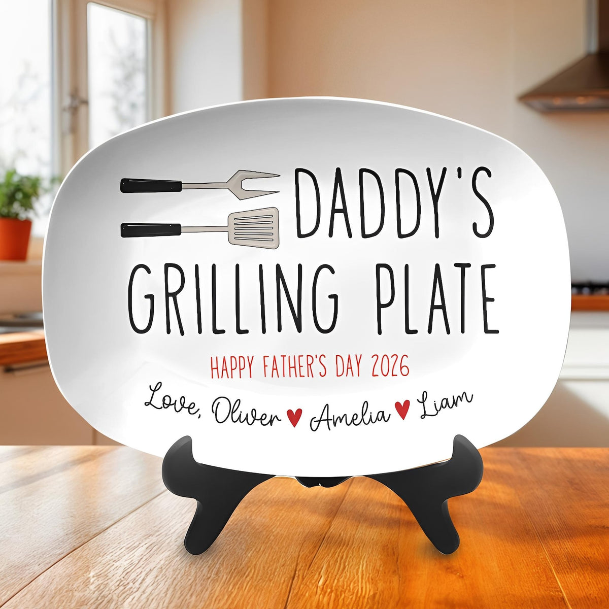 Custom Dad's Grilling Plate, Personalized Serving Tray Platter, Father's Day Gift From Kids, BBQ Lover Gift For Dad, Grill Master Daddy Gift