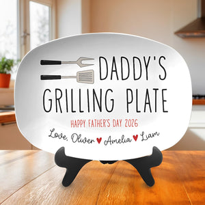 Custom Dad's Grilling Plate, Personalized Serving Tray Platter, Father's Day Gift From Kids, BBQ Lover Gift For Dad, Grill Master Daddy Gift