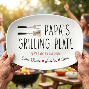 Custom Dad's Grilling Plate, Personalized Serving Tray Platter, Father's Day Gift From Kids, BBQ Lover Gift For Dad, Grill Master Daddy Gift