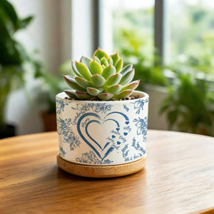 Personalized Mom And Grandma Heart Plant Pot, Custom Mum-Nana Generation Planter, Toile De Jouy Style Ceramic Flower Pot, Mother's Day Gift
