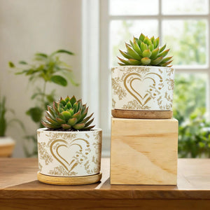 Personalized Mom And Grandma Heart Plant Pot, Custom Mum-Nana Generation Planter, Toile De Jouy Style Ceramic Flower Pot, Mother's Day Gift