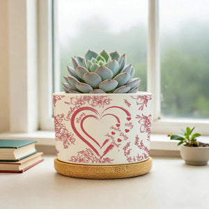 Personalized Mom And Grandma Heart Plant Pot, Custom Mum-Nana Generation Planter, Toile De Jouy Style Ceramic Flower Pot, Mother's Day Gift
