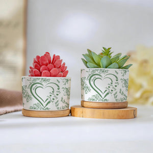 Personalized Mom And Grandma Heart Plant Pot, Custom Mum-Nana Generation Planter, Toile De Jouy Style Ceramic Flower Pot, Mother's Day Gift