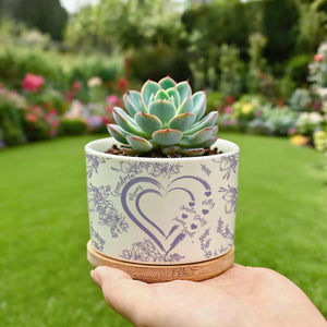 Personalized Mom And Grandma Heart Plant Pot, Custom Mum-Nana Generation Planter, Toile De Jouy Style Ceramic Flower Pot, Mother's Day Gift