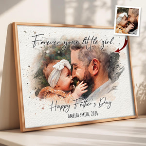 First Fathers Day Gift, Personalized Watercolor Portrait from Daughter, Forever Your Little Gift for Dad, New Dad Gifts