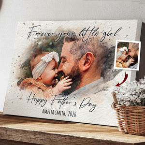 First Fathers Day Gift, Personalized Watercolor Portrait from Daughter, Forever Your Little Gift for Dad, New Dad Gifts