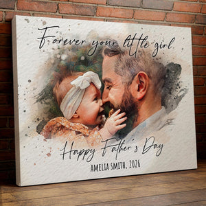 First Fathers Day Gift, Personalized Watercolor Portrait from Daughter, Forever Your Little Gift for Dad, New Dad Gifts