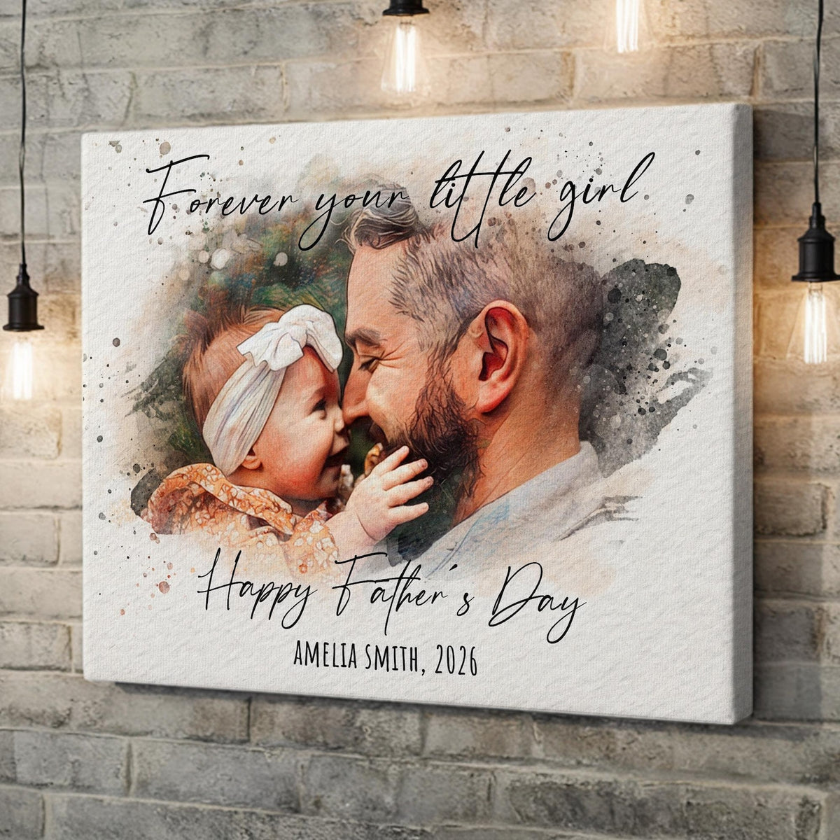 First Fathers Day Gift, Personalized Watercolor Portrait from Daughter, Forever Your Little Gift for Dad, New Dad Gifts