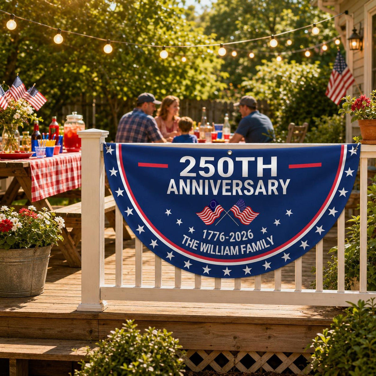 Personalized 250th Anniversary Semicircle Flag, Custom Family Name USA 1776 2026 Flag, Independence Day Patriotic Bunting Decor