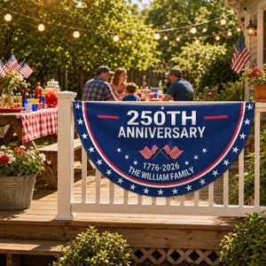 Personalized 250th Anniversary Semicircle Flag, Custom Family Name USA 1776 2026 Flag, Independence Day Patriotic Bunting Decor