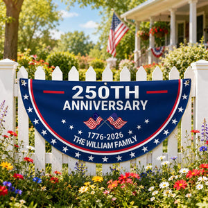 Personalized 250th Anniversary Semicircle Flag, Custom Family Name USA 1776 2026 Flag, Independence Day Patriotic Bunting Decor