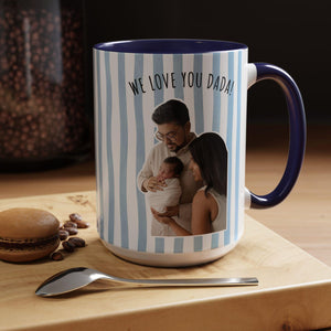 Custom Photo Striped Mug for Dad, Personalized Father and Son Picture Cup, Best Dad Gift with Custom Name, Gift for Grandpa, New Dad Gift
