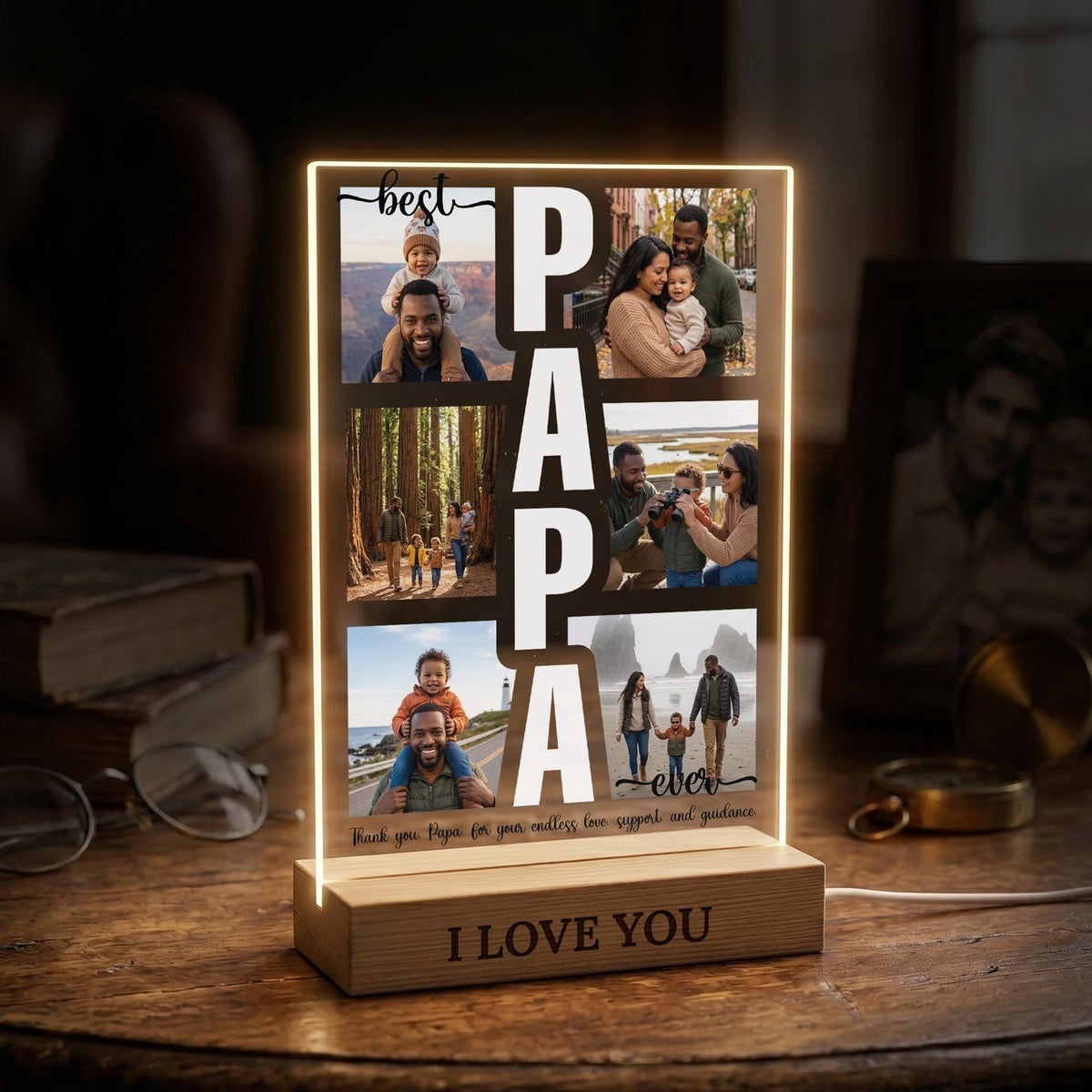 Personalized Best Dad Ever Acrylic Plaque, Custom Photo Collage Gift for Dad, LED Acrylic Father s Day Gift from Kids, Papa Picture Frame