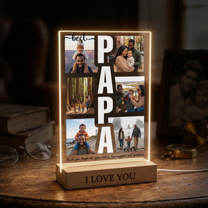 Personalized Best Dad Ever Acrylic Plaque, Custom Photo Collage Gift for Dad, LED Acrylic Father s Day Gift from Kids, Papa Picture Frame
