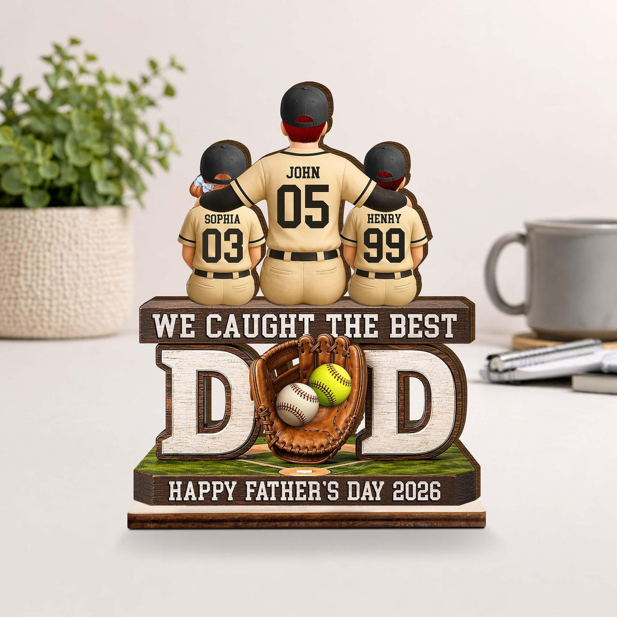 Personalized Baseball Dad Plaque, Custom Kids Names, Sports Father's Day Gift