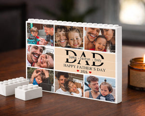 Custom Fathers Day Building Block For Dad: Personalized Dad Brick Puzzle With Kids Name & Photo, Family Picture Keepsake, New Dad Gift