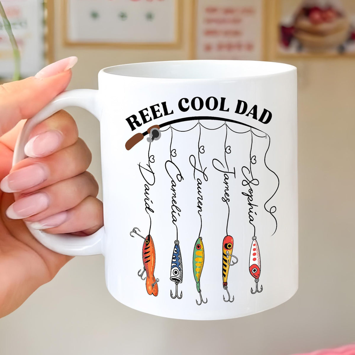 Personalized Dad Mug With Kids Names, Reel Cool Dad Mug, Fathers Day Gift For Grandpa, Daddy, Fishing Dad Coffee Mug, Fishing Lover Gift